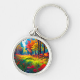Forest with Colorful Trees And Flowers-47560 Key Ring
