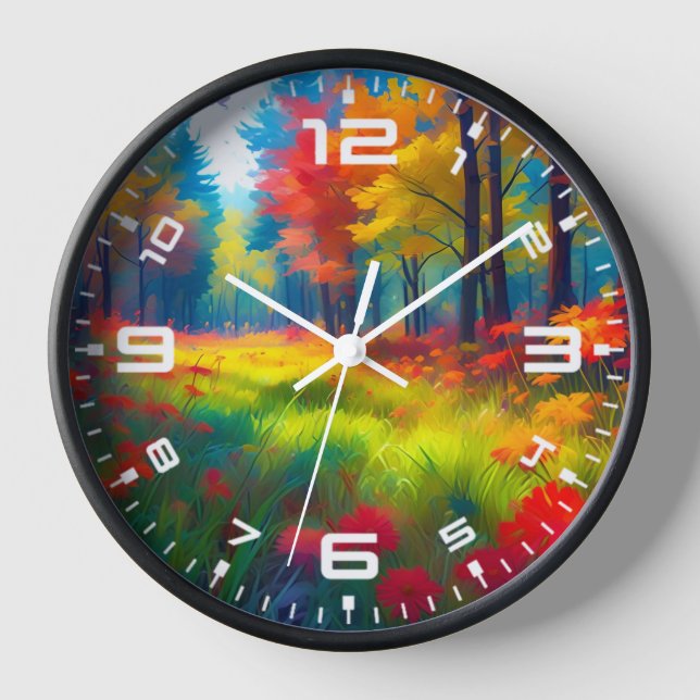 Forest with Colourful Trees And Flowers Clock (Front)
