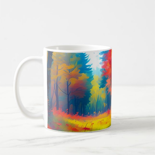 Forest with Colourful Trees And Flowers Coffee Mug (Left)