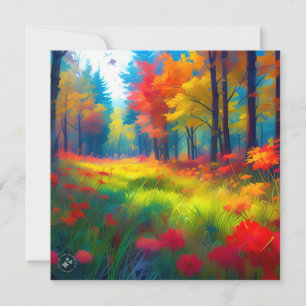 Forest with Colourful Trees And Flowers Holiday Card