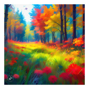 Forest with Colourful Trees And Flowers Photo Print
