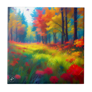 Forest with Colourful Trees And Flowers Tile