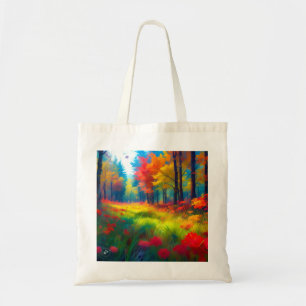 Forest with Colourful Trees And Flowers Tote Bag