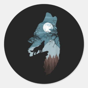 Forest With Full-moon And Cliff Of Silhouette Howl Classic Round Sticker