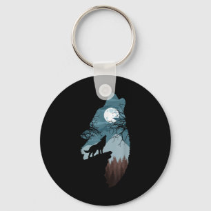 Forest With Full-moon And Cliff Of Silhouette Howl Key Ring