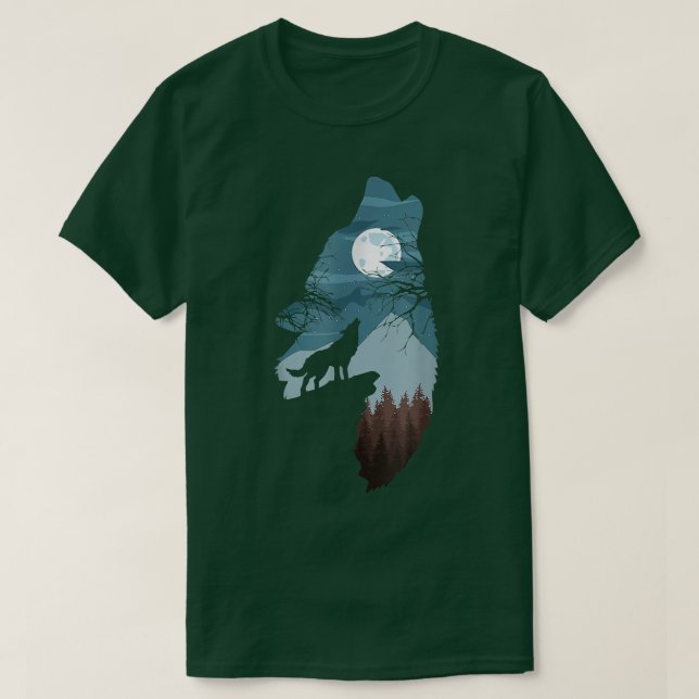 Forest with FullMoon and Howling Wolfwolf dog  T-Shirt (Design Front)