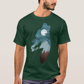 Forest with FullMoon and Howling Wolfwolf dog  T-Shirt