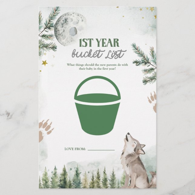 Forest Wolf 1st Year Bucket List Games Card (Front)