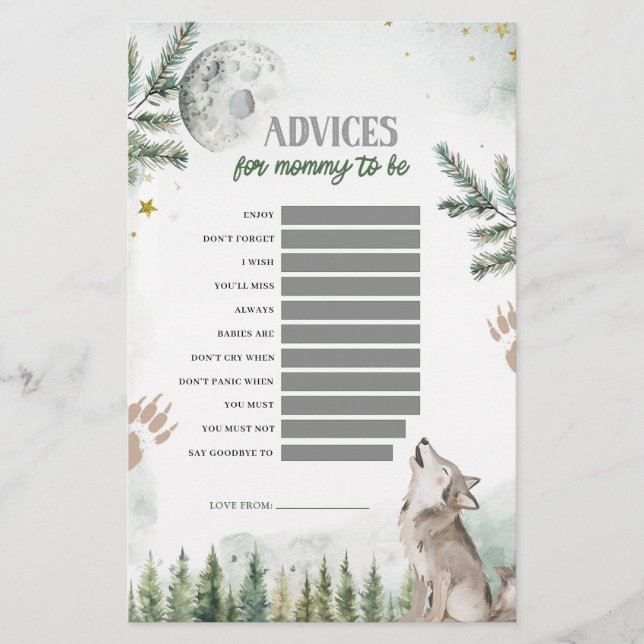 Forest Wolf Advices for Mum-to-be Games (Front)