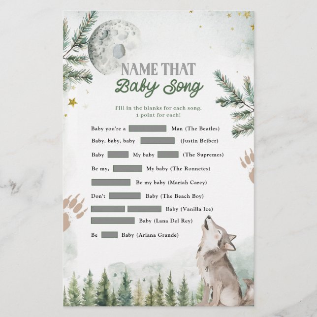 Forest Wolf Name That Baby Song Games (Front)