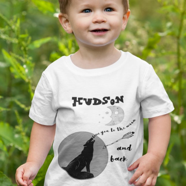 Forest Wolf Personalised LOVE You to the Moon Baby T-Shirt (Creator Uploaded)