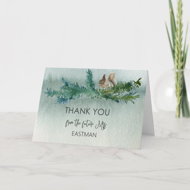 Forest Wonder Rustic Bridal Shower Thank You Card (Front)