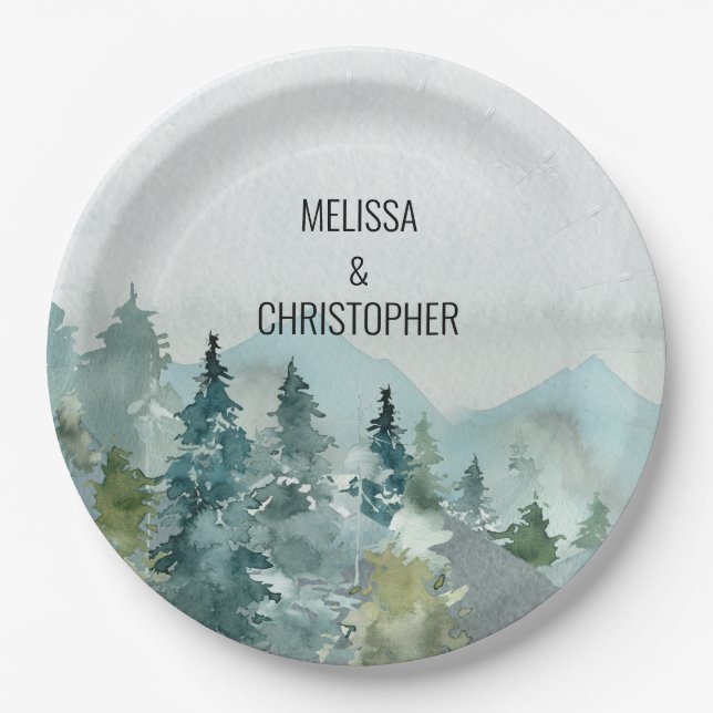 Forest Wonder Rustic Pine Wedding Paper Plate (Front)