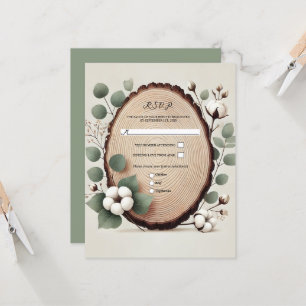 Forest Wood Eucalyptus Cotton Rustic Wedding RSVP Invitation