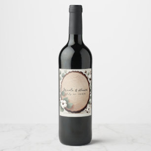 Forest Wood Eucalyptus & Cotton Rustic Wedding Wine Label