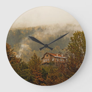 Forest Wooden House: Tranquil Scene Large Clock