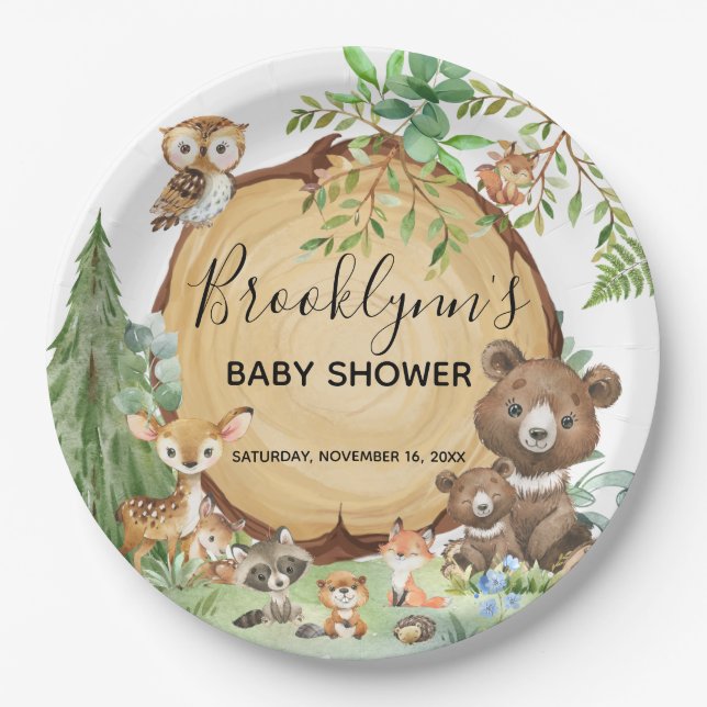 Forest Woodland Animal Baby Shower  Paper Plate (Front)