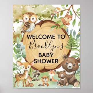 Forest Woodland Animal Baby Shower welcome Board Poster