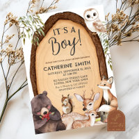 Forest Woodland Animal Wild One Baby Shower  Invit