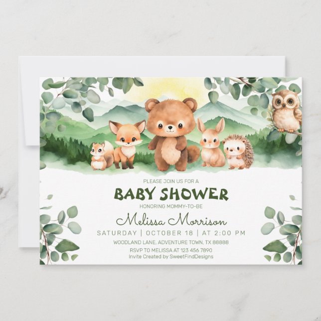 Forest Woodland Animals Baby Boy Shower Invitation (Front)