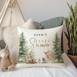 Forest Woodland Animals Baby Shower Cushion<br><div class="desc">Introducing our forest woodland animals baby shower throw pillow – perfect for a cute and whimsical celebration! Featuring a modern watercolor forest theme with adorable creatures like a fox, brown bear, bunny, and deer, it's great for a gender-neutral shower. This bohemian design sets a sweet and simple scene with its...</div>