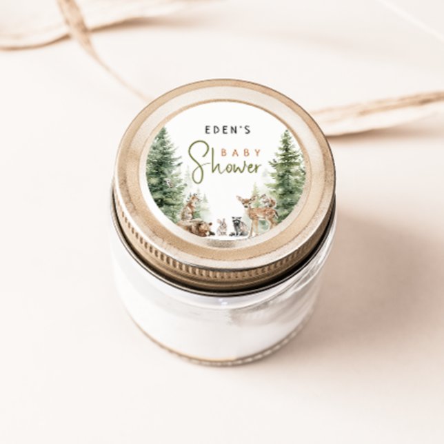 Forest Woodland Animals Baby Shower Favour Classic Round Sticker (Creator Uploaded)