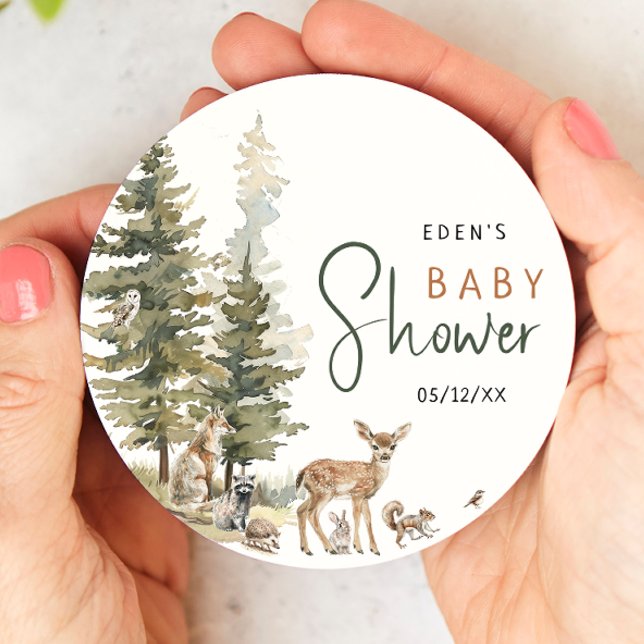 Forest Woodland Animals Baby Shower Round Paper Coaster (Creator Uploaded)