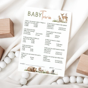 Forest Woodland Animals Baby Shower Trivia Card