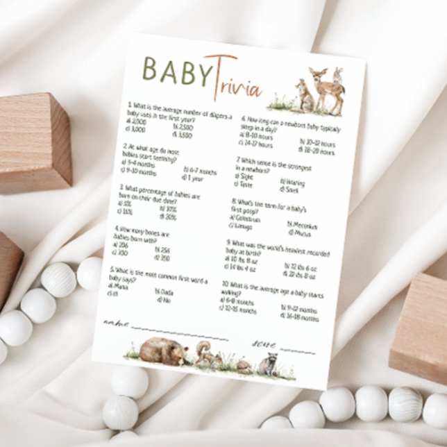 Forest Woodland Animals Baby Shower Trivia Card (Creator Uploaded)