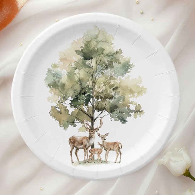 Forest Woodland Animals | Deer Family Baby Shower Paper Plate (Creator Uploaded)