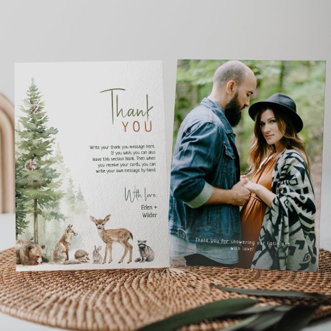 Forest Woodland Animals Flat Photo Baby Shower Thank You Card (Creator Uploaded)