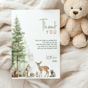 Forest Woodland Animals Flat Vertical Birthday Thank You Card