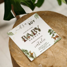 Forest woodland animals greenery baby boy shower