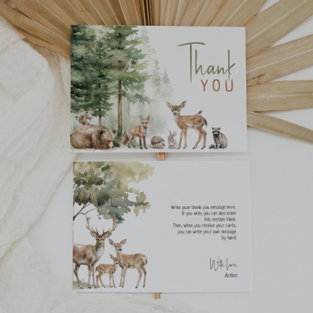 Forest Woodland Animals Horizontal Birthday Party  Thank You Card (Creator Uploaded)