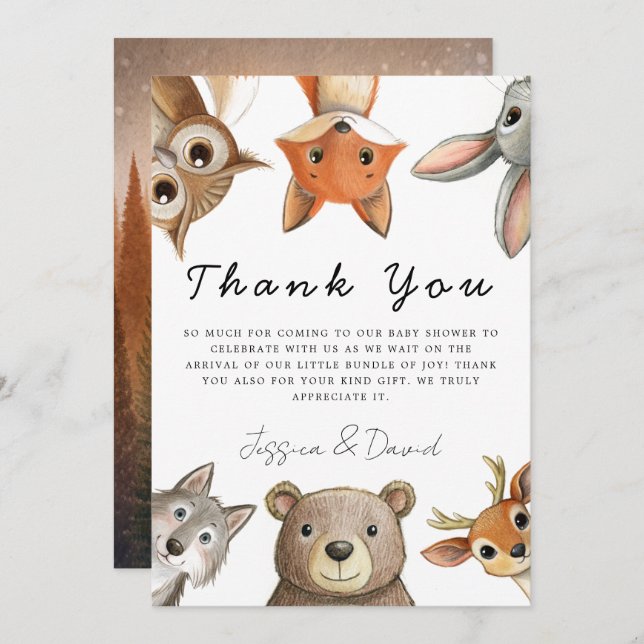 Forest Woodland Animals Travel Baby Shower Thank You Card (Front/Back)