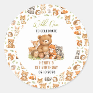 Forest Woodland Animals Wild One 1st Birthday Classic Round Sticker