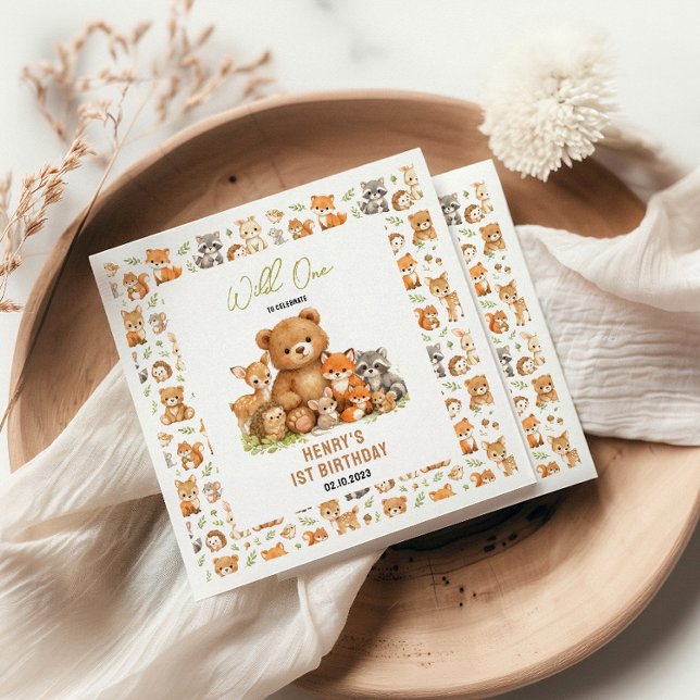 Forest Woodland Animals Wild One 1st Birthday Napkin (Forest Woodland Animals Wild One 1st Birthday Napkins
)