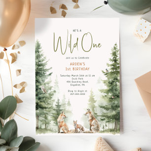 Forest Woodland Animals "Wild One" Kids Birthday Invitation