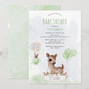 Forest Woodland Baby Deer Watercolor Invitation