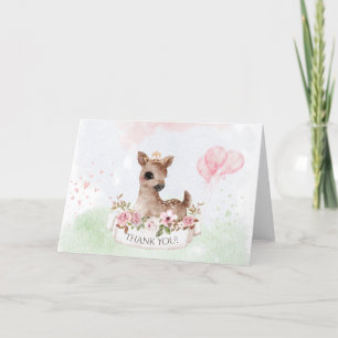 Forest Woodland Baby Girl Deer Watercolor Thank You Card
