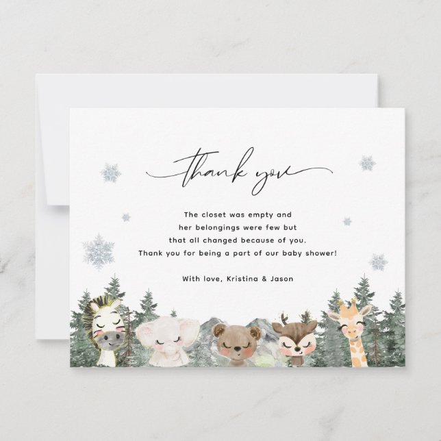 Forest Woodland Baby It's Cold Outside Baby Shower Thank You Card (Front)