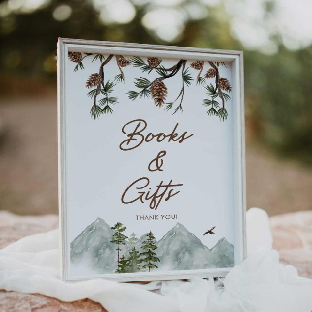 Forest Woodland Books and Gifts Poster (Rustic baby shower books and gifts poster)