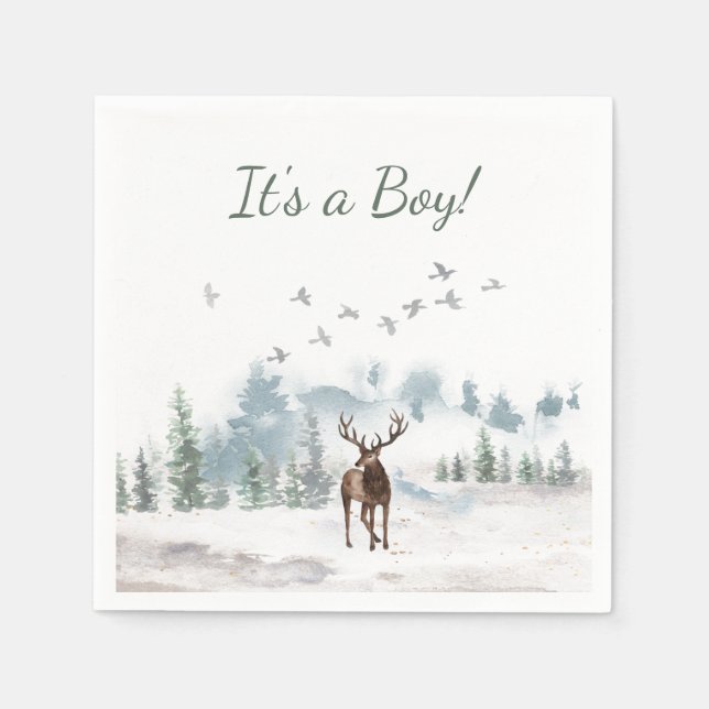 Forest Woodland Country Deer Boy Baby Shower Napkin (Front)