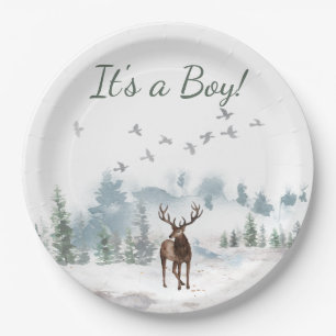Forest Woodland Country Deer Boy Baby Shower  Paper Plate
