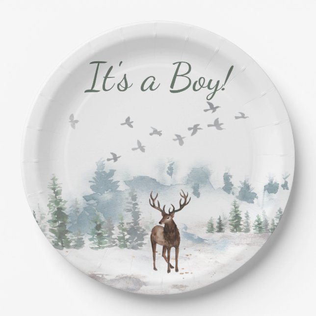 Forest Woodland Country Deer Boy Baby Shower  Paper Plate (Front)