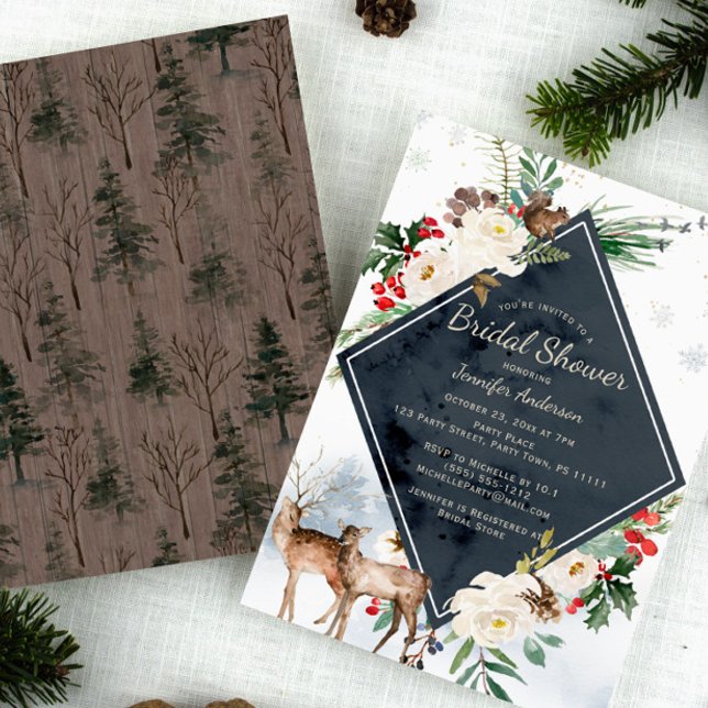Forest Woodland Deer Holiday Bridal Shower Invitation (Creator Uploaded)