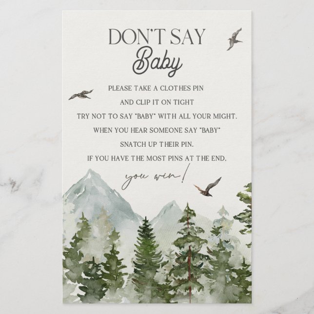 forest woodland dont say baby shower game  (Front)