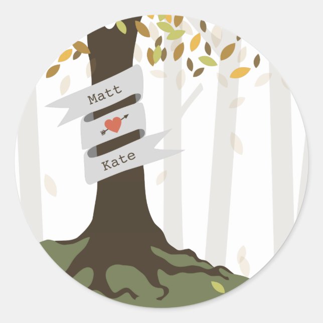 Forest Woodland Fall Autumn Wedding Classic Round Sticker (Front)