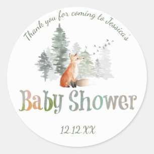 Forest Woodland Fox Baby Shower Classic Round Sticker