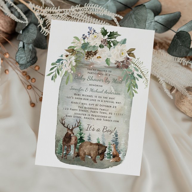 Forest Woodland Mason Jar Baby Shower By Mail Invitation (Creator Uploaded)